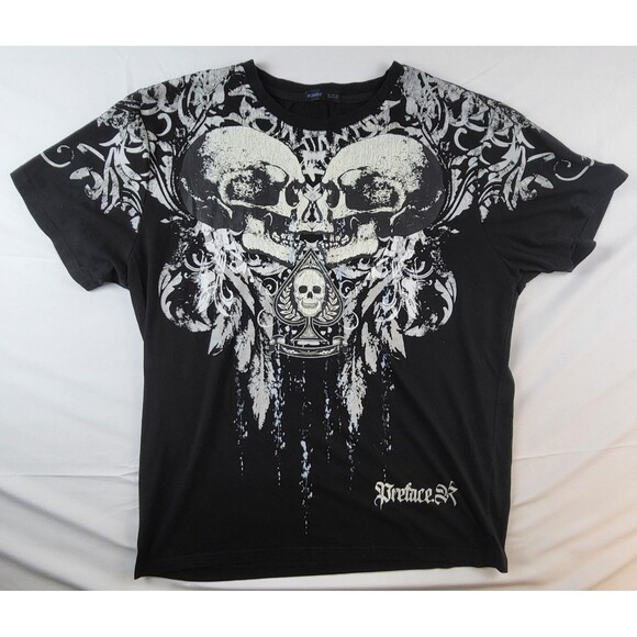 Romwe Mens XL Black Skull Demon Black Grunge Skater EMO Y2K Graphic Tshirt - Picture 1 of 6